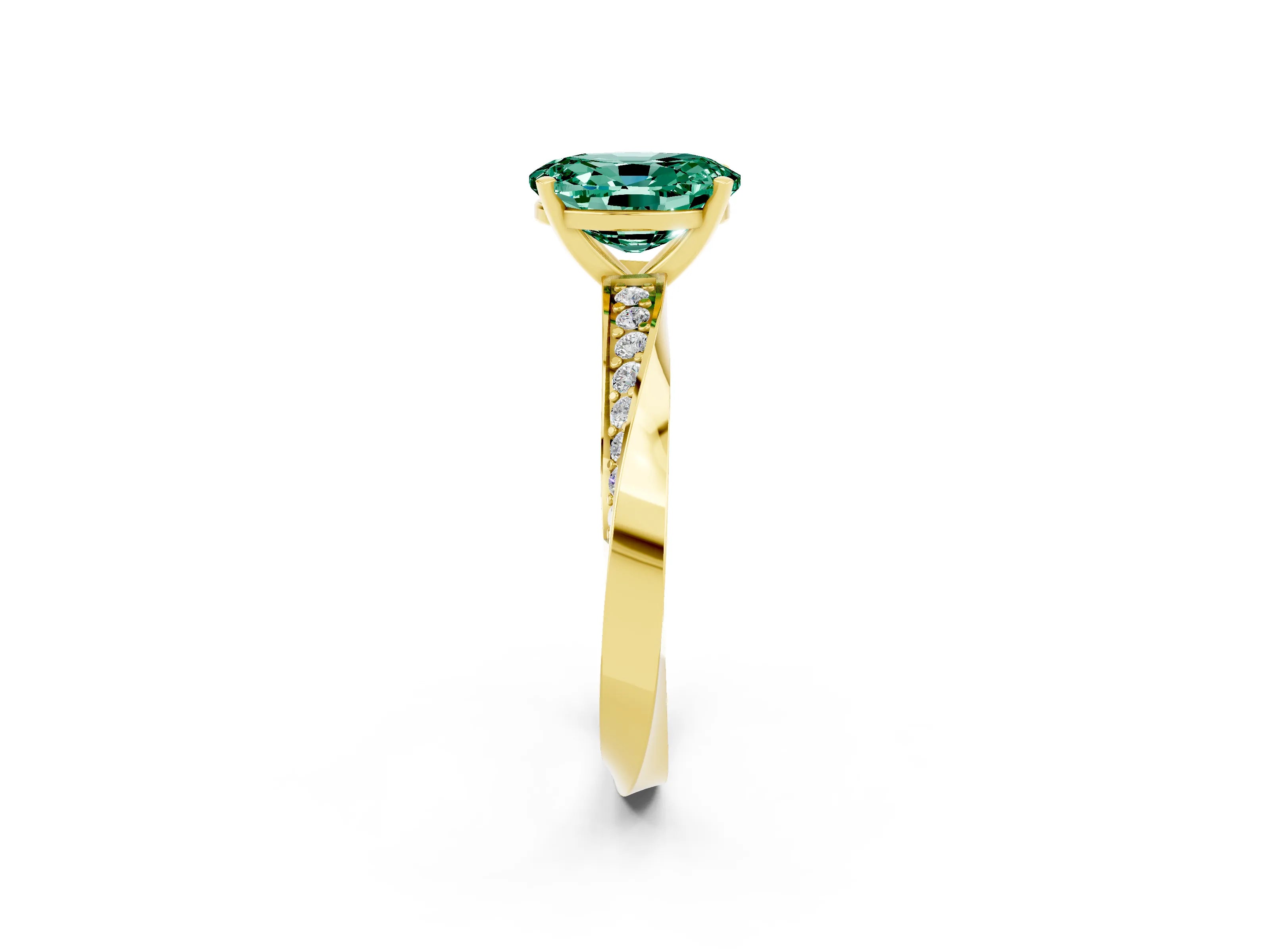 Yellow gold Oval Cut Green Sapphire Engagement Ring with Side Stone Accents and Four-Prong Setting_29