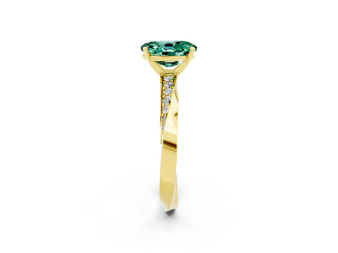 Yellow gold Oval Cut Green Sapphire Engagement Ring with Side Stone Accents and Four-Prong Setting_29