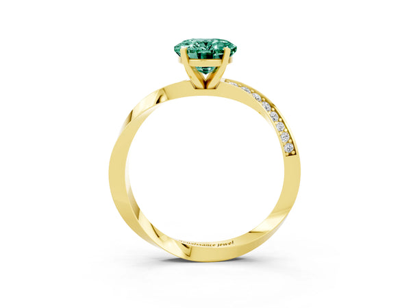 Yellow gold Oval Cut Green Sapphire Engagement Ring with Side Stone Accents and Four-Prong Setting
