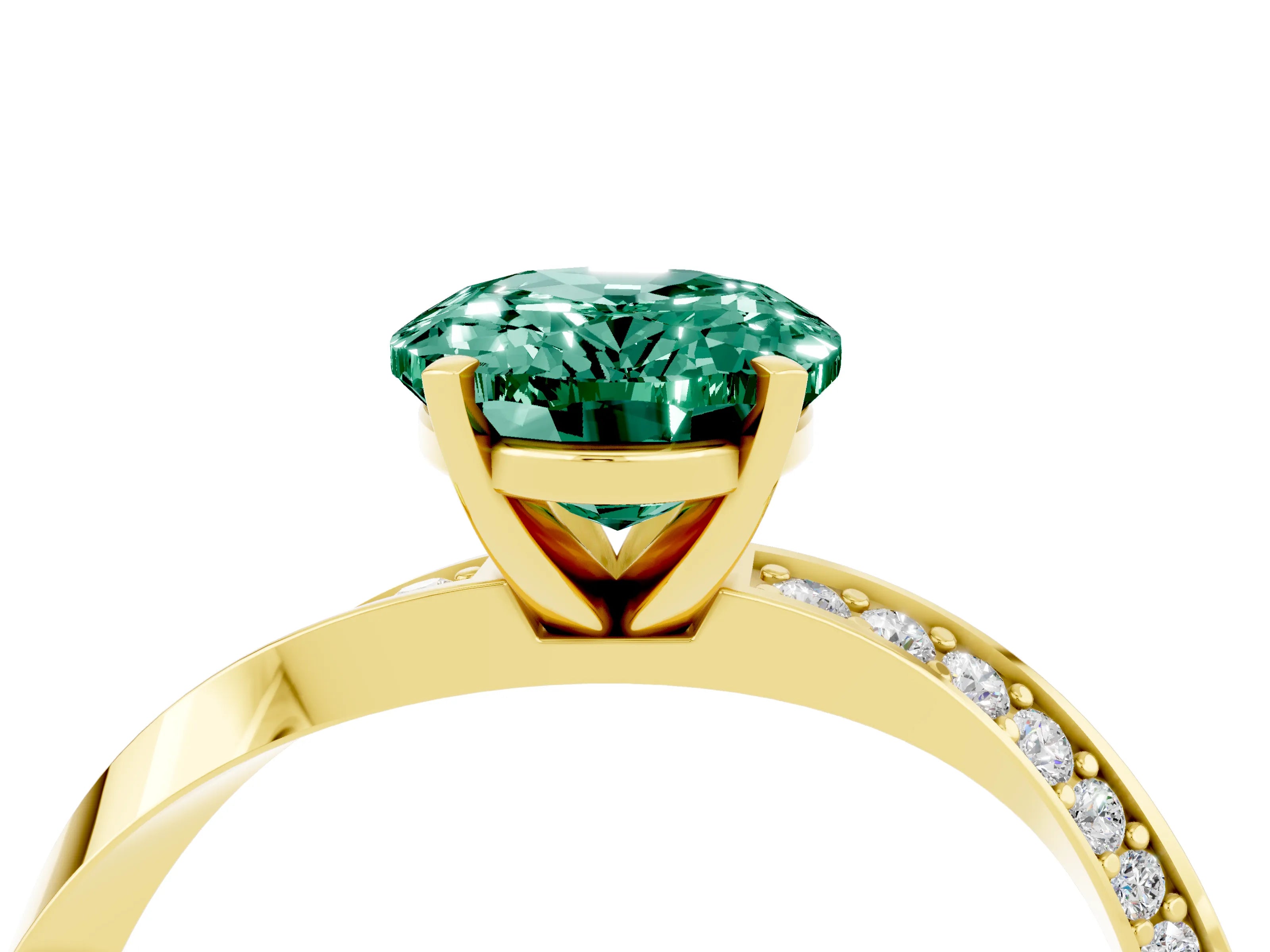 Yellow gold Oval Cut Green Sapphire Engagement Ring with Side Stone Accents and Four-Prong Setting_31
