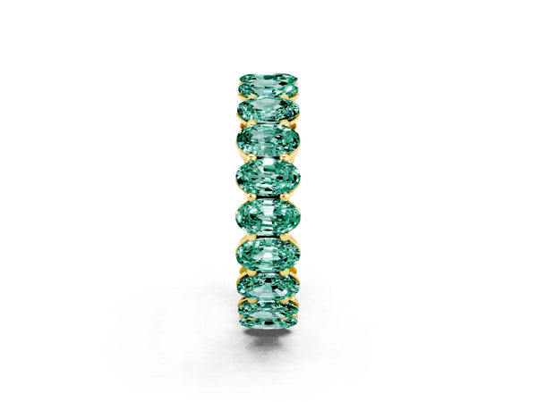 Yellow gold Oval Cut Green Sapphire Eternity Band with Shared Prong Setting
