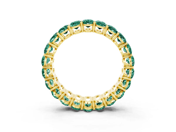 Yellow gold Oval Cut Green Sapphire Eternity Band with Shared Prong Setting