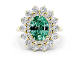 Yellow gold Oval Cut Green Sapphire Floral Double Halo Engagement Ring with Prong Setting_66