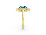 Yellow gold Oval Cut Green Sapphire Floral Double Halo Engagement Ring with Prong Setting_68