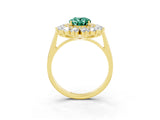 Yellow gold Oval Cut Green Sapphire Floral Double Halo Engagement Ring with Prong Setting_69