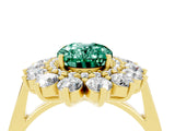 Yellow gold Oval Cut Green Sapphire Floral Double Halo Engagement Ring with Prong Setting_70