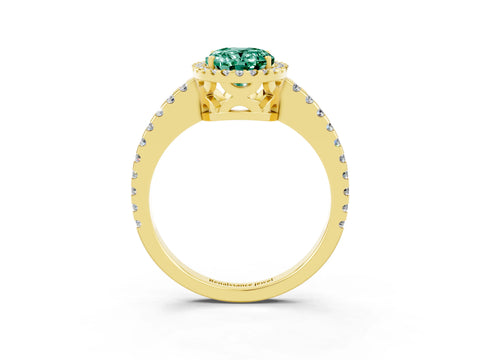 Yellow gold Oval Cut Green Sapphire Halo Engagement Ring with Pavé Band and Prong Setting_15