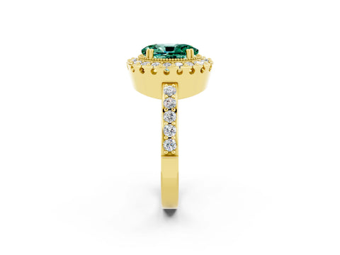 Yellow gold Oval Cut Green Sapphire Halo Ring with Pavé Band and Prong Setting_2