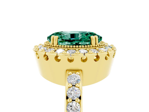 Yellow gold Oval Cut Green Sapphire Halo Ring with Pavé Band and Prong Setting_5