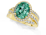 Yellow gold Oval Cut Green Sapphire Halo Ring with Round Split Shank and Prong Setting_49