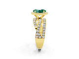 Yellow gold Oval Cut Green Sapphire Halo Ring with Round Split Shank and Prong Setting_50