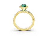 Yellow gold Oval Cut Green Sapphire Halo Ring with Round Split Shank and Prong Setting_51