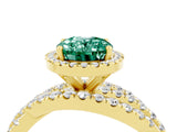 Yellow gold Oval Cut Green Sapphire Halo Ring with Round Split Shank and Prong Setting_52