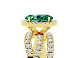 Yellow gold Oval Cut Green Sapphire Halo Ring with Round Split Shank and Prong Setting_53