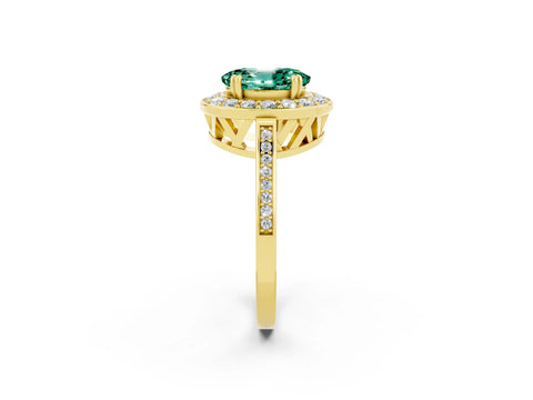 Yellow gold Oval Cut Green Sapphire Halo Ring with Split Shank and Four-Prong Setting_2
