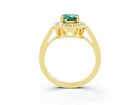 Yellow gold Oval Cut Green Sapphire Halo Ring with Split Shank and Four-Prong Setting_3