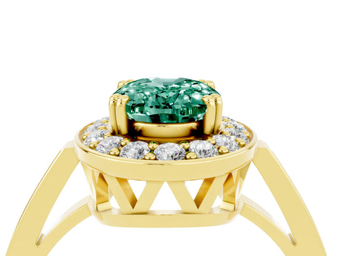 Yellow gold Oval Cut Green Sapphire Halo Ring with Split Shank and Four-Prong Setting_4
