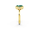 Yellow gold Oval Cut Green Sapphire Halo Ring with Tapered Band and Four-Prong Setting_2