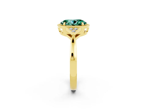 Yellow gold Oval Cut Green Sapphire Halo Ring with Tapered Band and Four-Prong Setting_2
