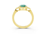 Yellow gold Oval Cut Green Sapphire Halo Ring with Tapered Band and Four-Prong Setting_3