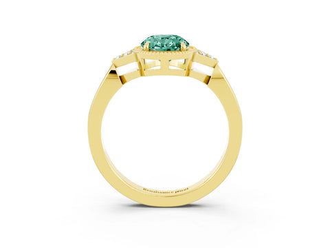 Yellow gold Oval Cut Green Sapphire Halo Ring with Tapered Band and Four-Prong Setting_3