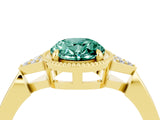 Yellow gold Oval Cut Green Sapphire Halo Ring with Tapered Band and Four-Prong Setting_4