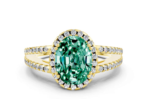 Yellow gold Oval Cut Green Sapphire Halo Split Shank Engagement Ring_12