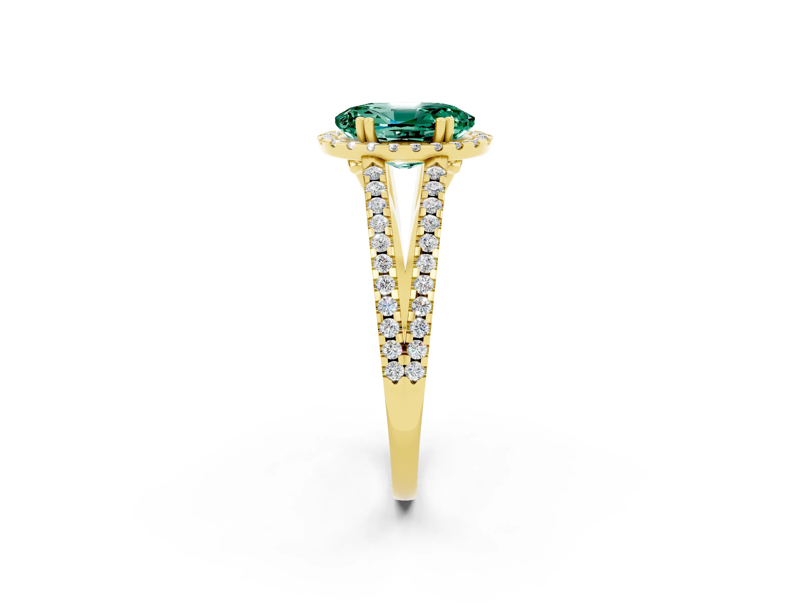 Yellow gold Oval Cut Green Sapphire Halo Split Shank Engagement Ring_14