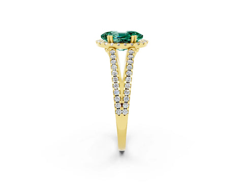 Yellow gold Oval Cut Green Sapphire Halo Split Shank Engagement Ring_14