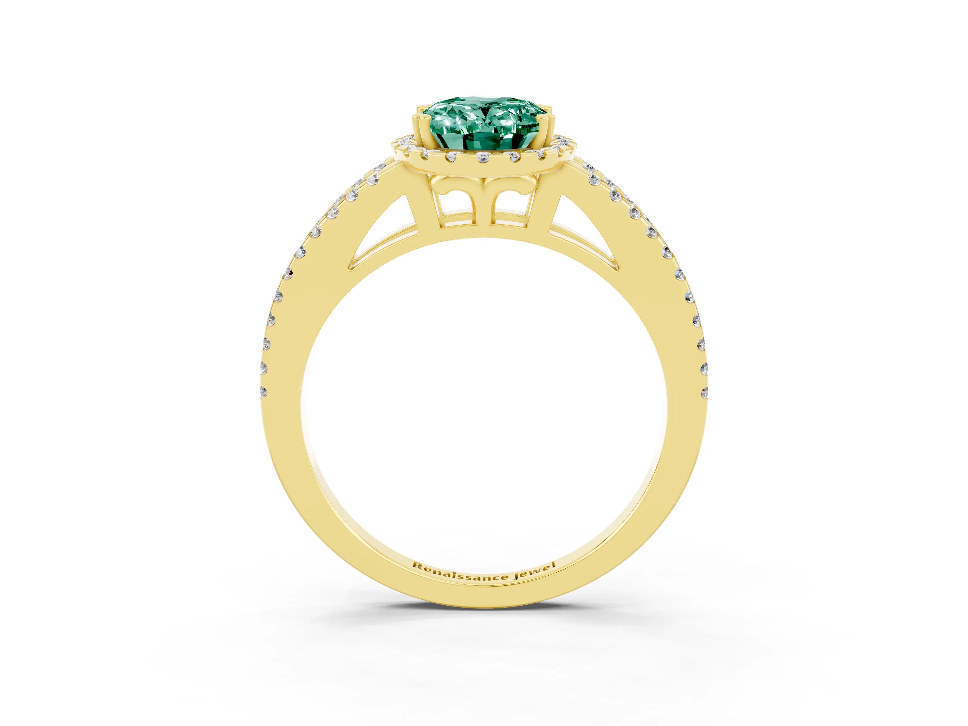 Yellow gold Oval Cut Green Sapphire Halo Split Shank Engagement Ring_15