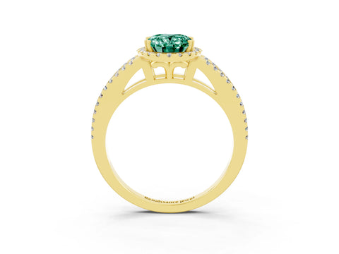 Yellow gold Oval Cut Green Sapphire Halo Split Shank Engagement Ring_15
