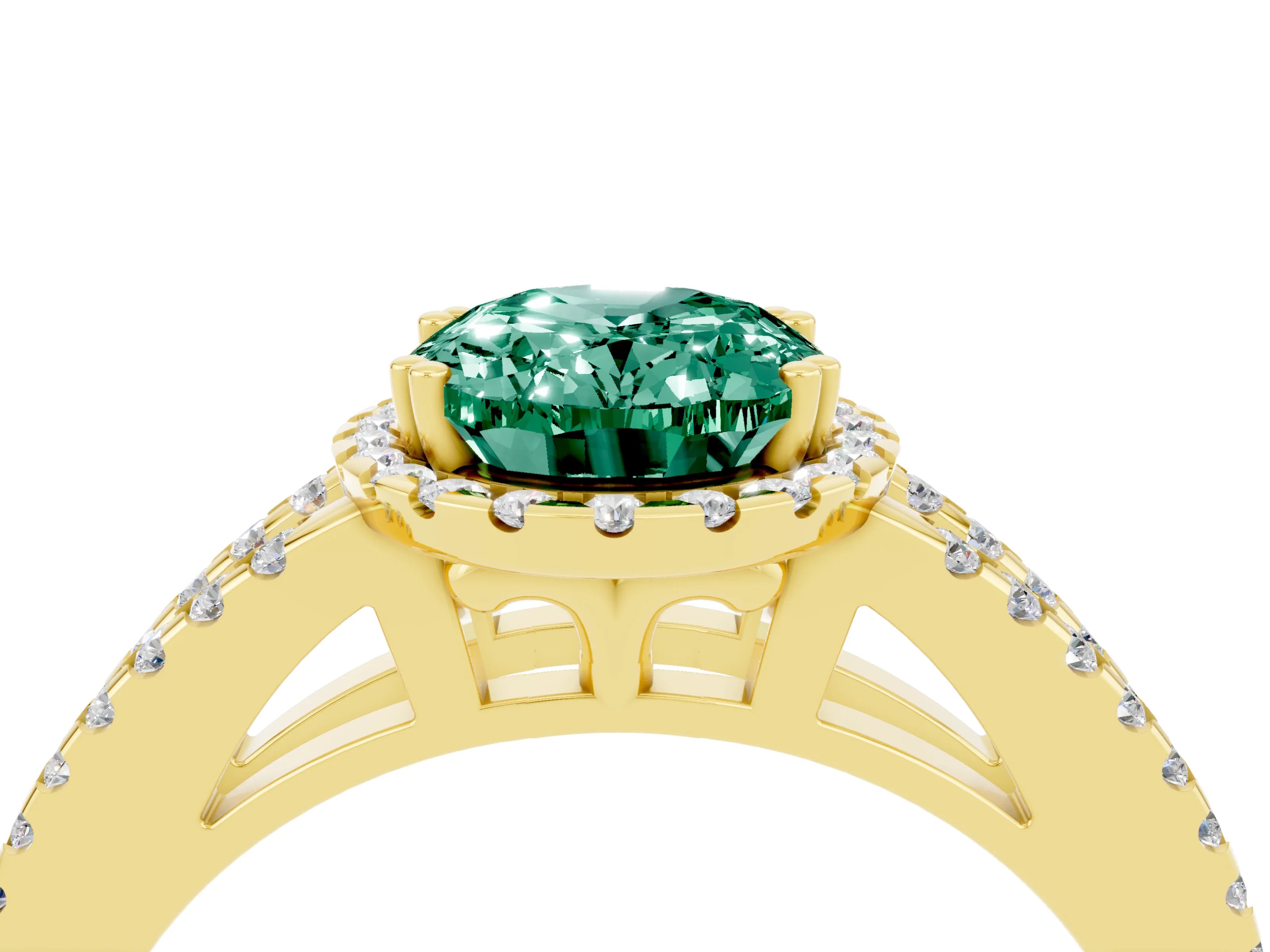 Yellow gold Oval Cut Green Sapphire Halo Split Shank Engagement Ring_16