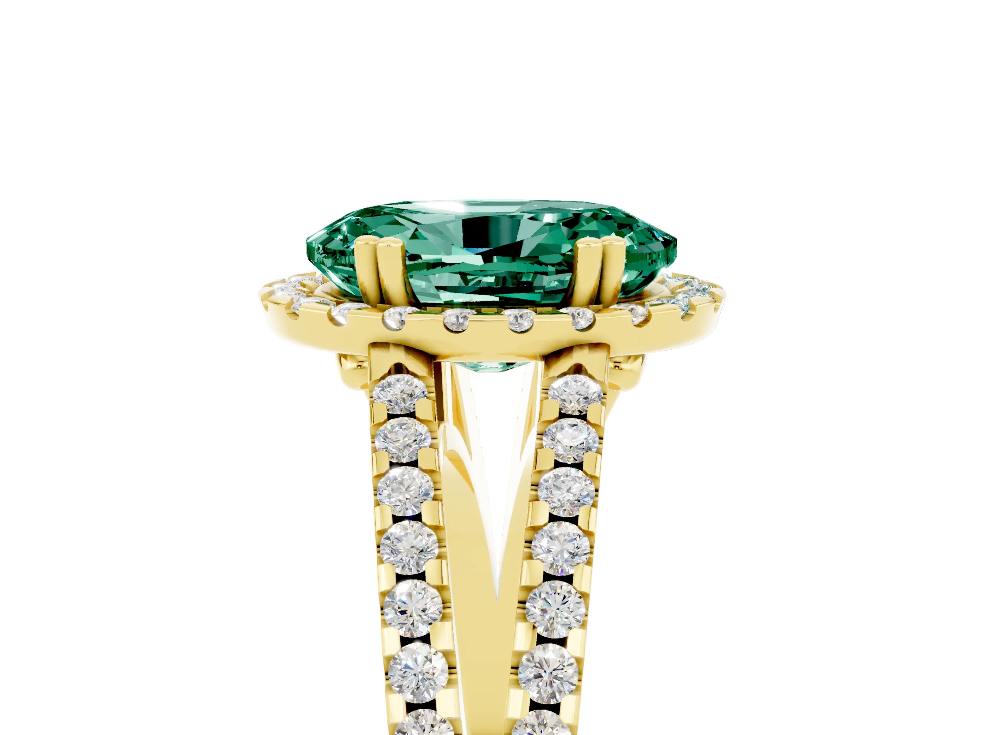 Yellow gold Oval Cut Green Sapphire Halo Split Shank Engagement Ring_17