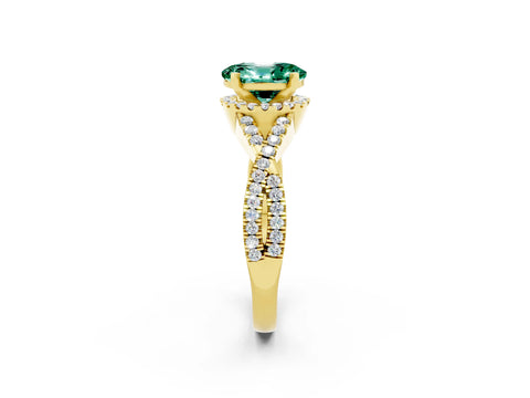 Yellow gold Oval Cut Green Sapphire Halo Twist Band Solitaire Prong Setting Ring_2