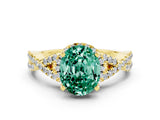 Yellow gold Oval Cut Green Sapphire  Halo Twist Band Solitaire Prong Setting Ring_30