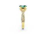 Yellow gold Oval Cut Green Sapphire  Halo Twist Band Solitaire Prong Setting Ring_32