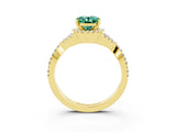 Yellow gold Oval Cut Green Sapphire  Halo Twist Band Solitaire Prong Setting Ring_33