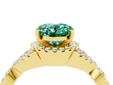 Yellow gold Oval Cut Green Sapphire  Halo Twist Band Solitaire Prong Setting Ring_34