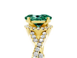 Yellow gold Oval Cut Green Sapphire  Halo Twist Band Solitaire Prong Setting Ring_35