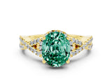 Yellow gold Oval Cut Green Sapphire  Halo Twist Band Solitaire Prong Setting Ring_48