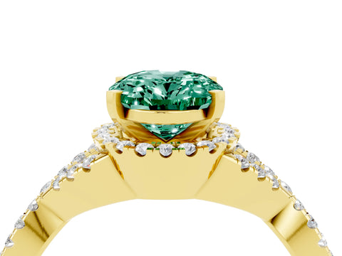 Yellow gold Oval Cut Green Sapphire Halo Twist Band Solitaire Prong Setting Ring_4