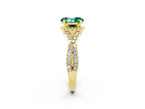 Yellow gold Oval Cut Green Sapphire  Halo Twist Band Solitaire Prong Setting Ring_50