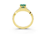 Yellow gold Oval Cut Green Sapphire  Halo Twist Band Solitaire Prong Setting Ring_51