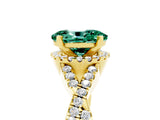 Yellow gold Oval Cut Green Sapphire  Halo Twist Band Solitaire Prong Setting Ring_53
