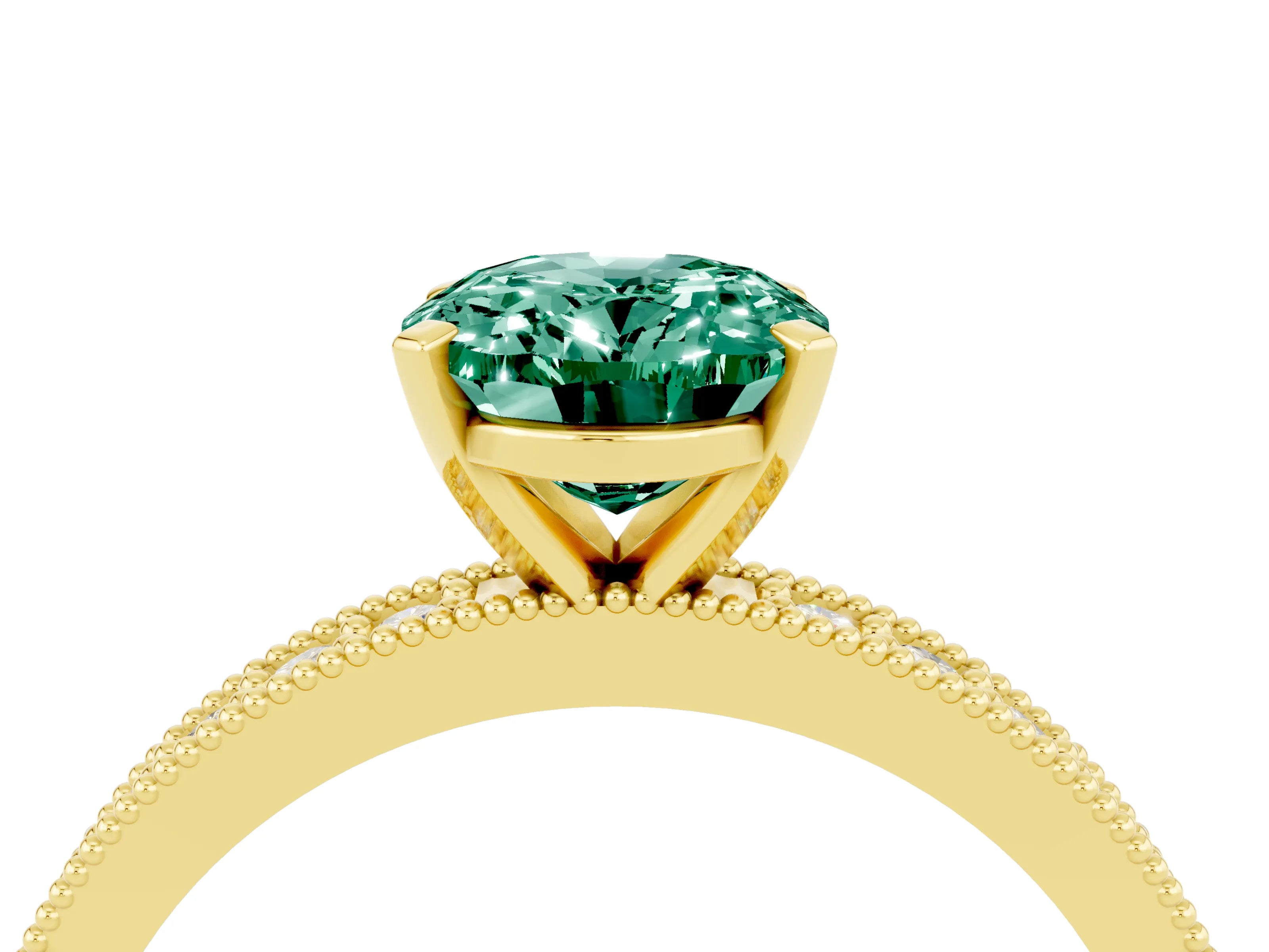 Yellow gold Oval Cut Green Sapphire Milgrain Pavé Engagement Ring with Four-Prong Setting_16