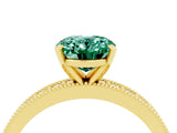 Yellow gold Oval Cut Green Sapphire Milgrain Pavé Engagement Ring with Four-Prong Setting_16