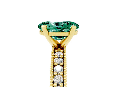 Yellow gold Oval Cut Green Sapphire Milgrain Pavé Engagement Ring with Four-Prong Setting_17