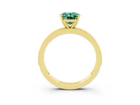 Yellow gold Oval Cut Green Sapphire Milgrain Pavé Engagement Ring with Four-Prong Setting_26