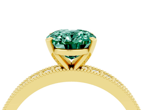 Yellow gold Oval Cut Green Sapphire Milgrain Pavé Engagement Ring with Four-Prong Setting_27