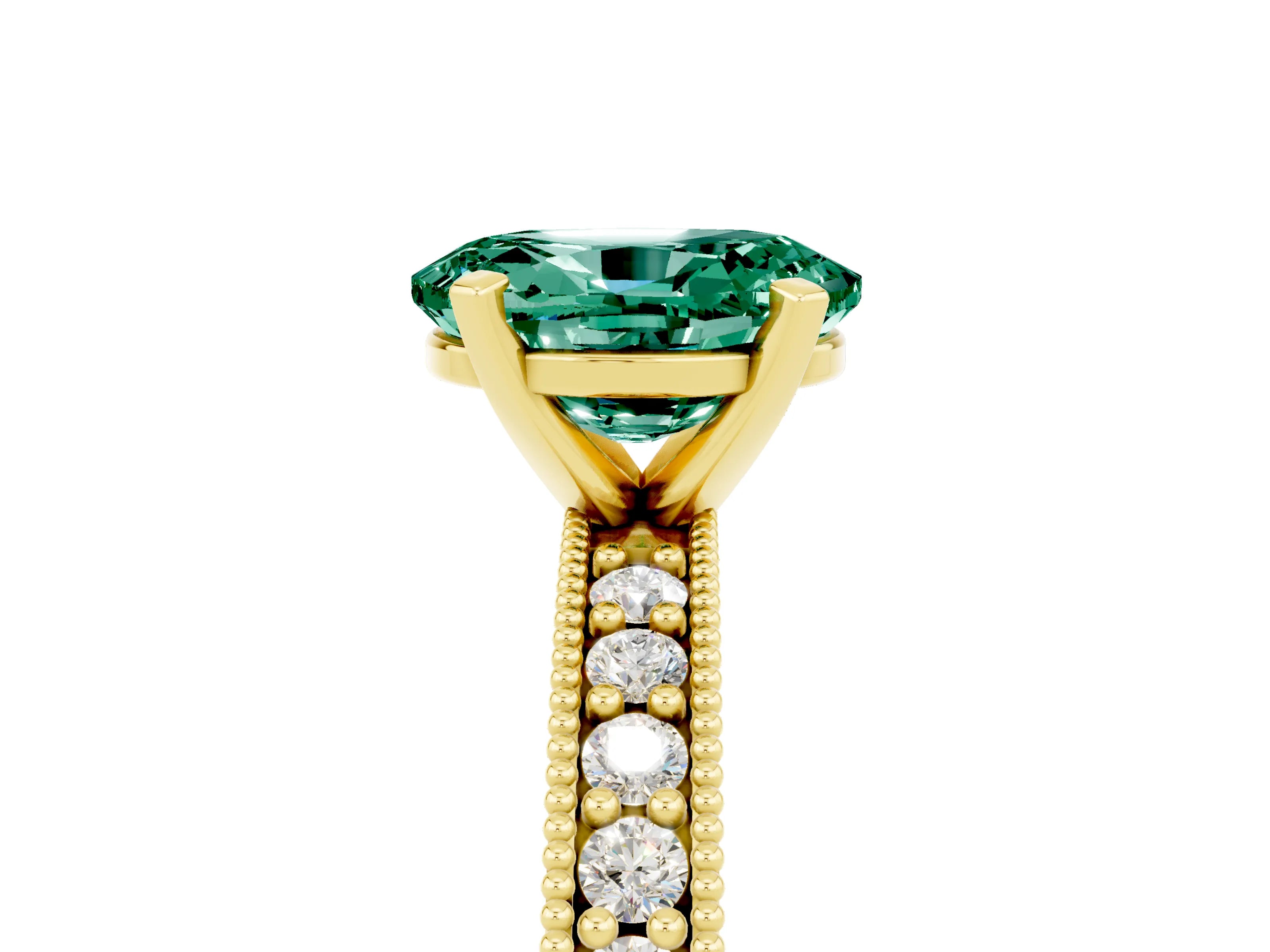 Yellow gold Oval Cut Green Sapphire Milgrain Pavé Engagement Ring with Four-Prong Setting_28